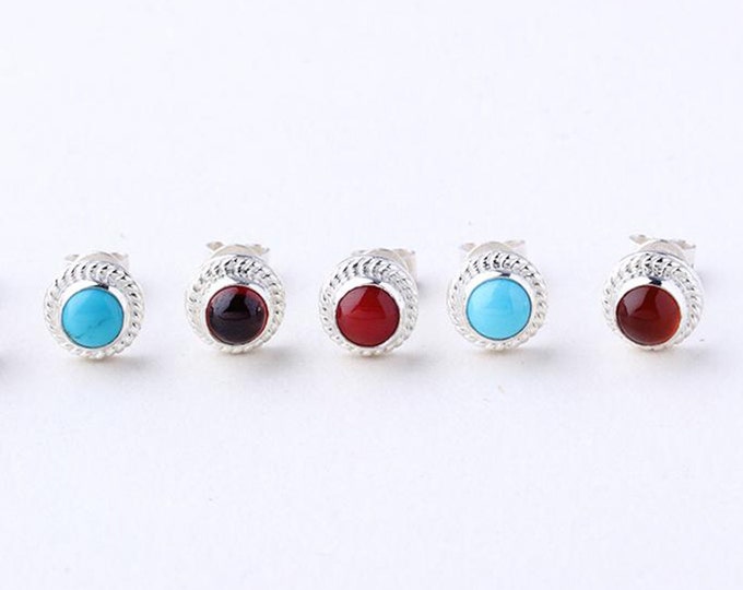 Silver Stud Earring | Gemstone Studs | Gemstone Post Earring | Turquoise Studs | Red Garnet Studs | Red Coral Stud | Birthstone Stud Earring