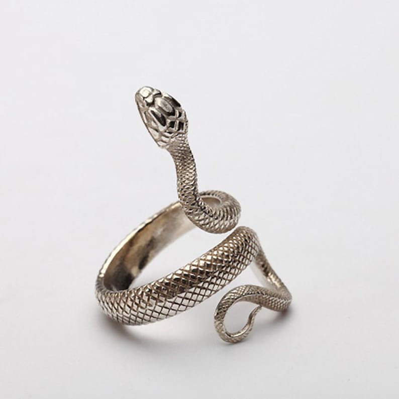 Snake Ring for Women Twisted Wrap Narrow Sterling Silver Statement Ring Serpent Viper Gothic Art Deco Biker Jewelry Anniversary Pinky Ring image 1