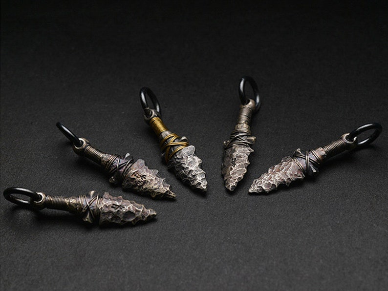 Hammered Silver Pendant Oxidized Arrow Charm Rustic Silver Spearhead Pendant Arrowhead Pendant AU999 Gold Silver Arrowhead Jewelry
