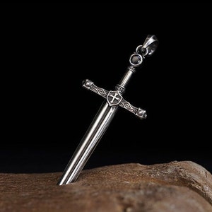 Sterling Silver Sword Pendant For Men Silver Dagger Pendant Medieval Sword Jewelry Warrior Necklace Cross Charm Gold Dagger Necklace Silver Cross Charm