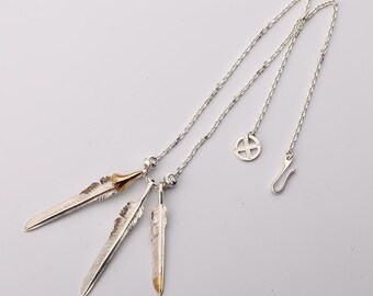 Silver Feather Necklace for Men, Handmade 925 Sterling Feather Pendant Necklace, 18K Gold Charms Tribal Jewelry Gift, Layered Boho Necklace