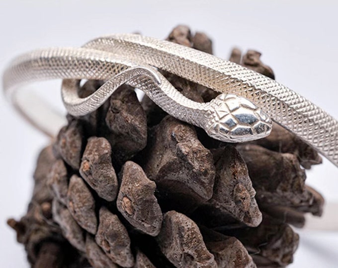 925 Silver Snake Bracelet, Serpent Bangle for Men & Women, Snake Bracelet Cuff, Handmade Gothic Jewelry, Unique Serpent Design Viper Jewelry