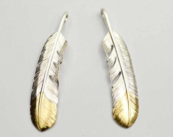 Sterling Silver & 18K Gold-Tipped Feather Pendant -Native American Inspired Charm, Tribal Feather Necklace, Boho Jewelry Eagle Feather Charm