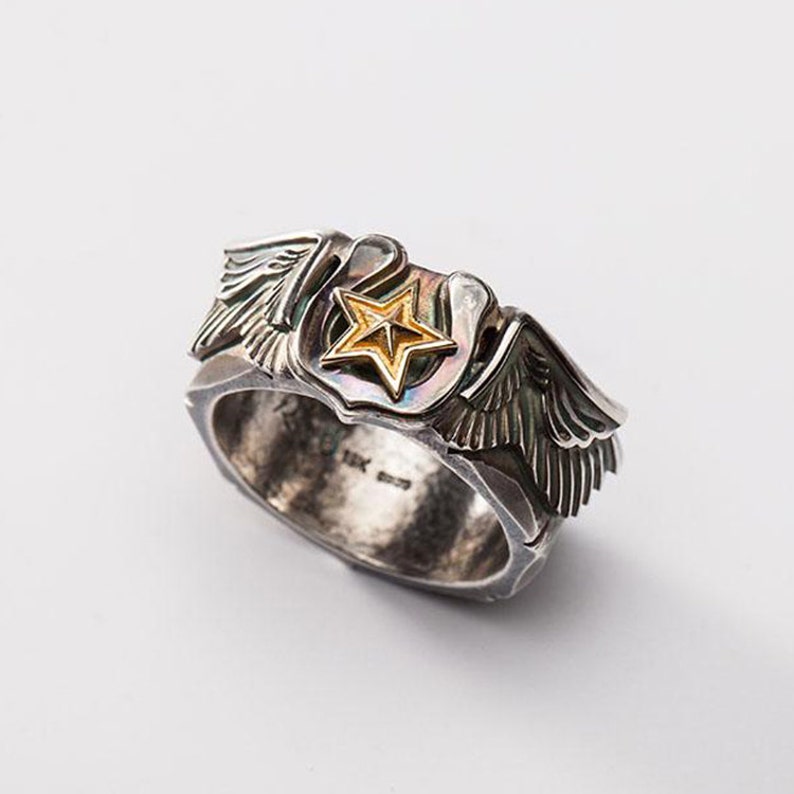 Silver Wing Ring Angel Wing Ring Gold Star Ring Lucky Etsy