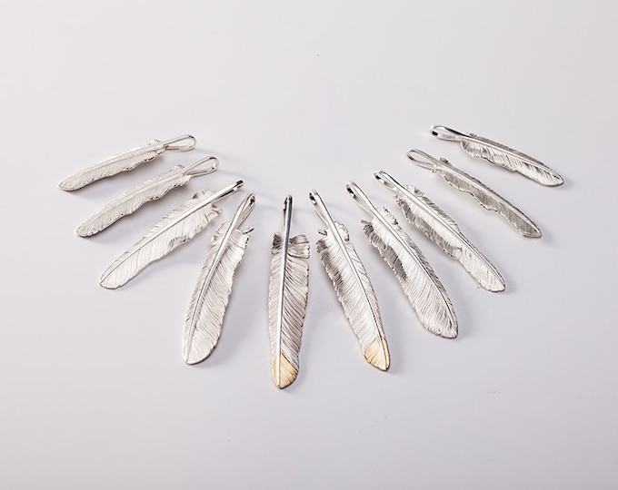 Silver Feather Pendant | Eagle Feather Necklace | Native American Inspired | Silver and Gold Pendant | Feather Jewelry | Tribal Silver Charm