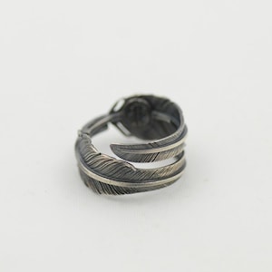 Bohemian Feather Ring in Sterling Silver | Adjustable Nature-Inspired Band |Rustic Oxidized Finish Feather Wrap Ring |Gift for Men and Women