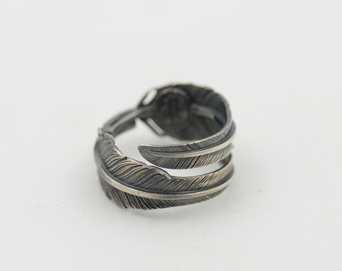 Bohemian Feather Ring in Sterling Silver | Adjustable Nature-Inspired Band |Rustic Oxidized Finish Feather Wrap Ring |Gift for Men and Women
