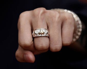 Silver Club Ring | Gold Club Charm Ring | Four Leaf Clover Ring | Mens Lucky Ring | Club Band Ring | Gambling Ring | Gambling Jewelry Casino