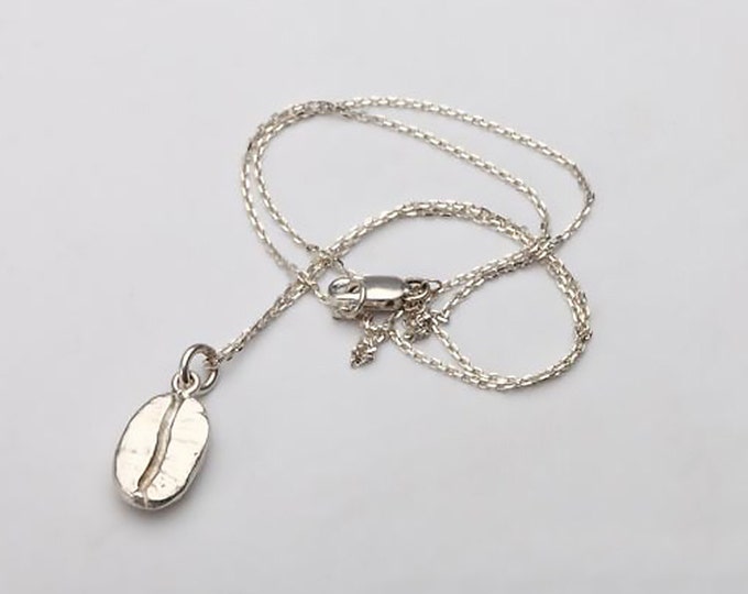 Silver Coffee Bean Necklace, Minimalist Sterling Pendant for Coffee Lovers, Coffee Bean Pendant, Coffee Charm Gift for Her, Barista Necklace