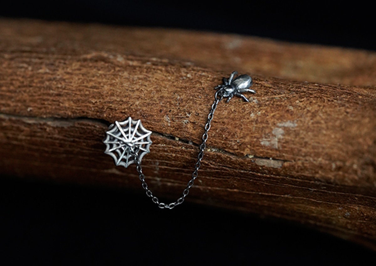 Spider Sterling Silver Stud Earrings, Ready to Ship