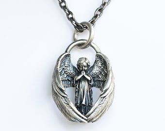 Angel Necklace For Women | Angel Wings Necklace Silver | Angel Necklace Men | Detail Crafted Wings Pendant |Guardian Angel Jewelry Spiritual