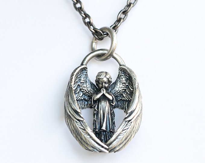 Angel Necklace For Women | Angel Wings Necklace Silver | Angel Necklace Men | Detail Crafted Wings Pendant |Guardian Angel Jewelry Spiritual