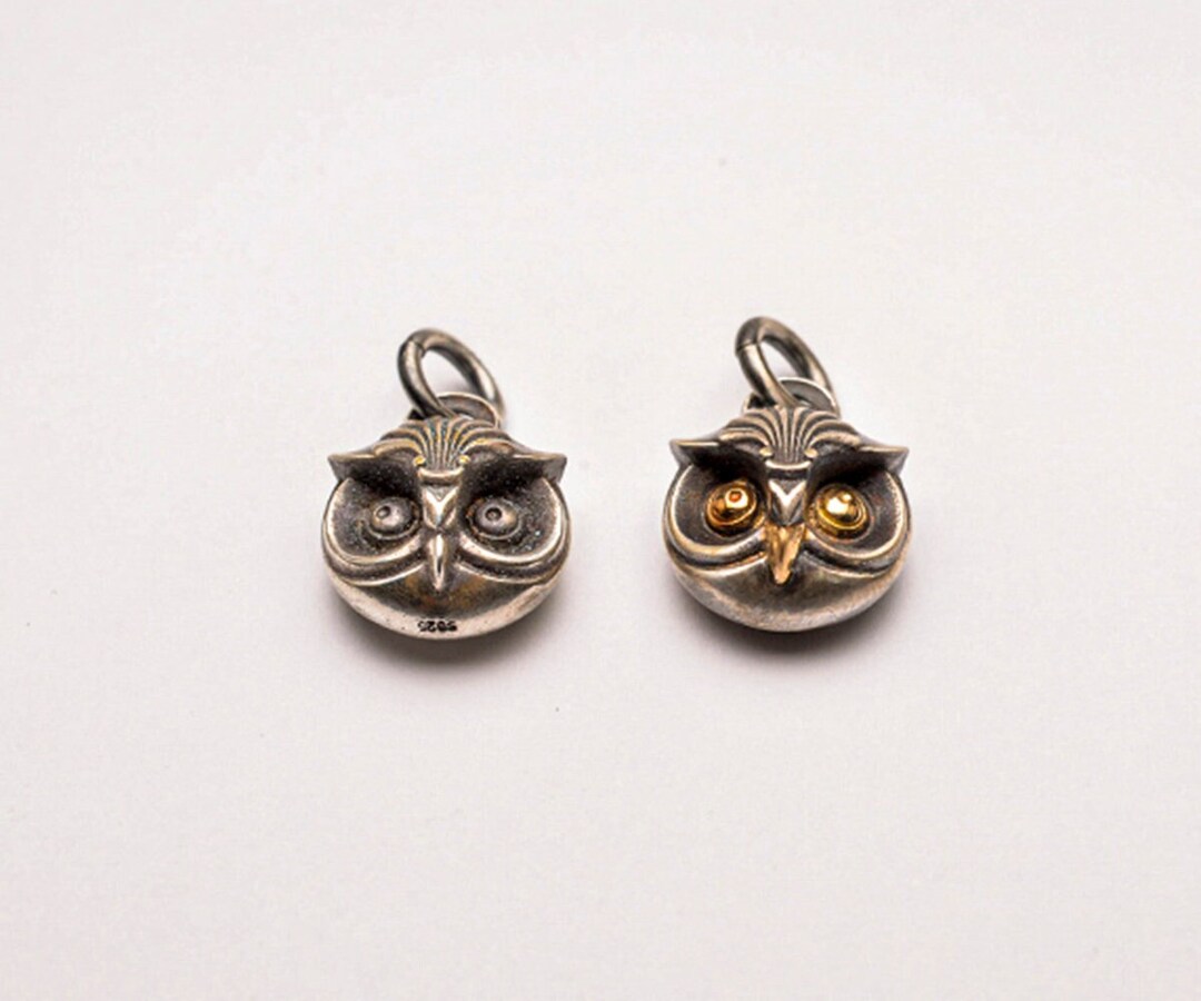 Silver Owl Pendant Vintage 18K Gold Owl Pendant Men Silver Etsy