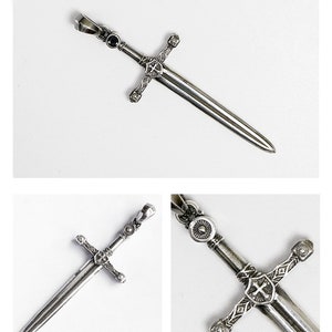 Sterling Silver Sword Pendant For Men Silver Dagger Pendant Medieval Sword Jewelry Warrior Necklace Cross Charm Gold Dagger Necklace image 8