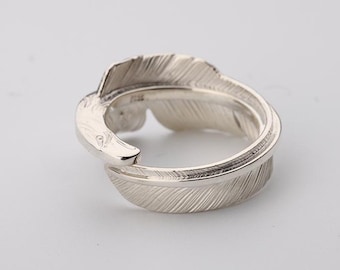 Sterling Silver Eagle Feather Wrap Ring | Feather Jewelry | Adjustable Boho Rings | Nature-Inspired Statement Jewelry for Men and Women