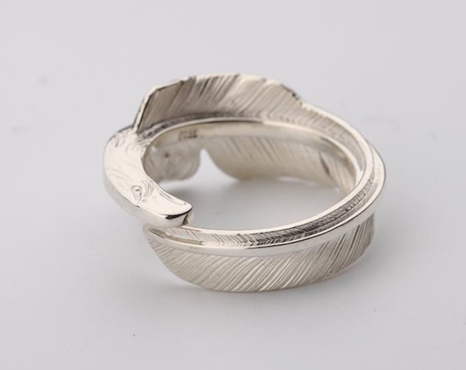 Sterling Silver Eagle Feather Wrap Ring | Feather Jewelry | Adjustable Boho Rings | Nature-Inspired Statement Jewelry for Men and Women