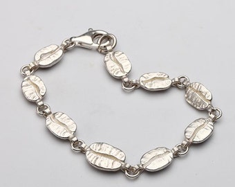 Coffee Bean Bracelet for Men and Women | Sterling Silver Coffee Bean Link Bracelet | Coffee Bean Handmade Jewelry | Gifts for Coffee Lovers