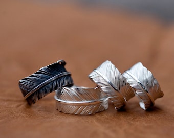 Sterling Silver Feather Wrap Ring | Bohemian Adjustable Nature-Inspired Jewelry | Oxidized or Polished Finish |Unique Gift for Men and Women