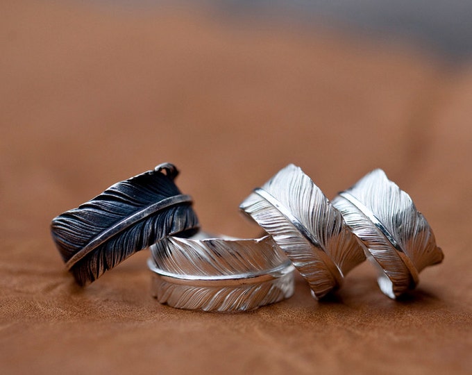 Sterling Silver Feather Wrap Ring | Bohemian Adjustable Nature-Inspired Jewelry | Oxidized or Polished Finish |Unique Gift for Men and Women