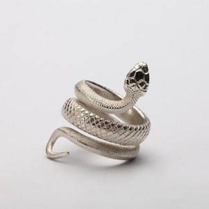 Sterling Silver Snake Ring | Adjustable Serpent Wrap Ring | Reptile Ring | Boho Statement Jewelry | Unique Gothic Ring for Women and Men