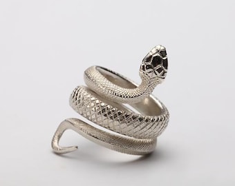 Sterling Silver Snake Ring | Adjustable Serpent Wrap Ring | Reptile Ring | Boho Statement Jewelry | Unique Gothic Ring for Women and Men
