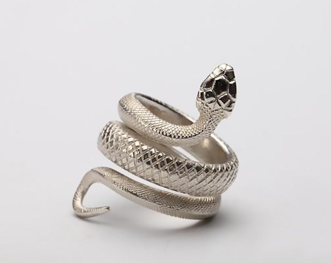 Snake Open Ring 925 Sterling Silver Unisex Wrap Ring Reptile Snake Head Animal Jewelry Handcrafted Punk Gothic Ring Reptile Lover Gift