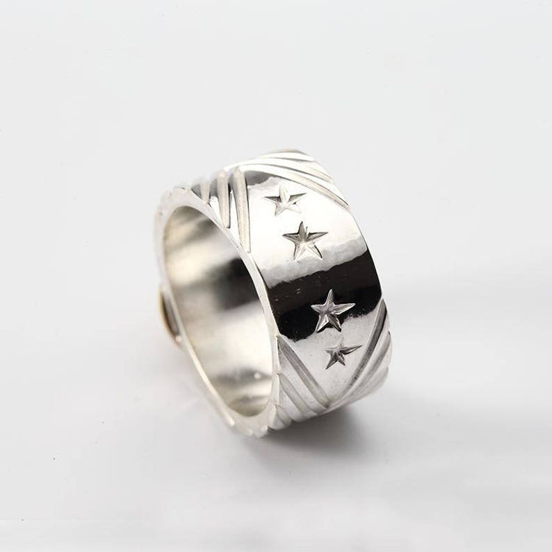 Lucky Star Ring Gift for Him Silver Engraved Ring Mens Silver Band Silver Chevron Ring Geometric Band Ring Silver Band Ring