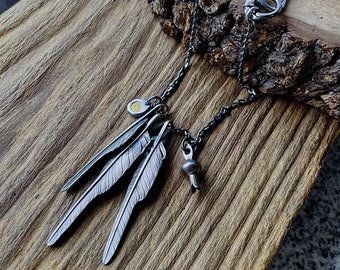 Sterling Silver Feather Necklace Set | Realistic Feather Necklace For Men | Eagle Head Hook Silver Chain Necklace |Handcrafted Feather Combo