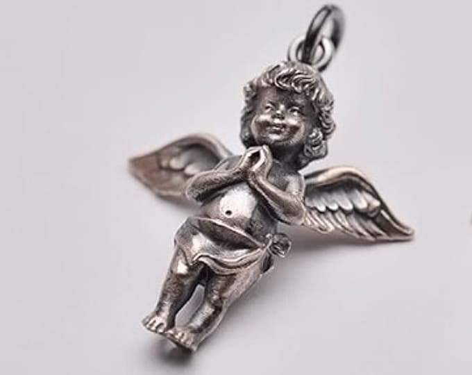 Limited Steal Deals, Oxidized Sterling Silver Baby Angel Pendant Necklace – Cherub Guardian Angel Jewelry