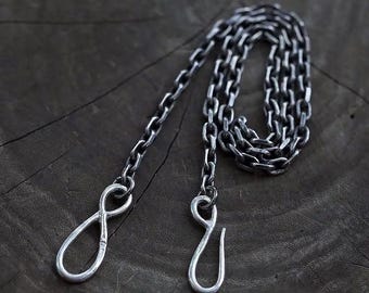 Sterling Silver Chain Necklace for Men, Handmade Hook Clasp Necklace, Fish Hook Necklace Men, Industrial Necklace, Steampunk Chain Necklace