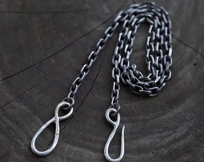Sterling Silver Chain Necklace for Men, Handmade Hook Clasp Necklace, Fish Hook Necklace Men, Industrial Necklace, Steampunk Chain Necklace