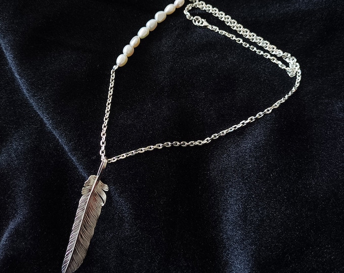 Baroque Pearl Necklace With Silver Chain | Silver Feather Necklace | Pearl Necklace Choker | Pearl Necklace With Pendant | Pearl Jewelry