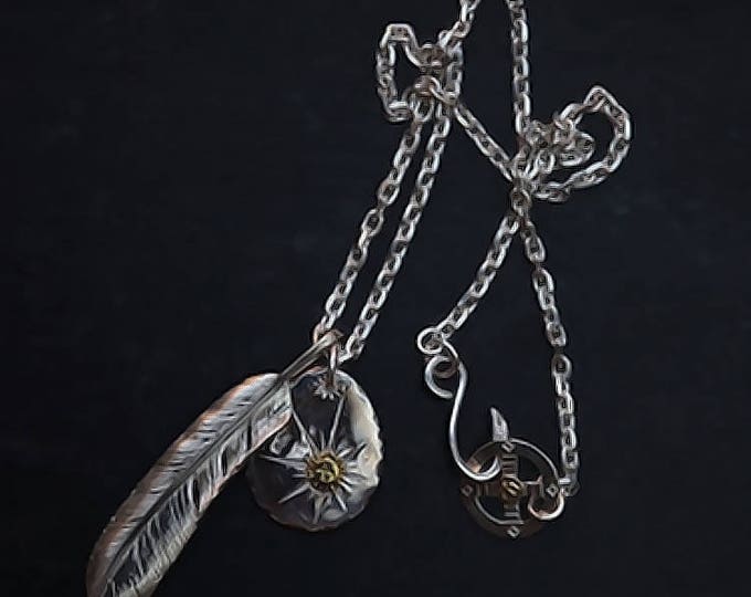 Silver Feather Necklace for Men, Eagle Feather Charm Pendant, Handmade Sterling Silver Chain, Mens Nature Jewelry Gift Flying Bird Necklace