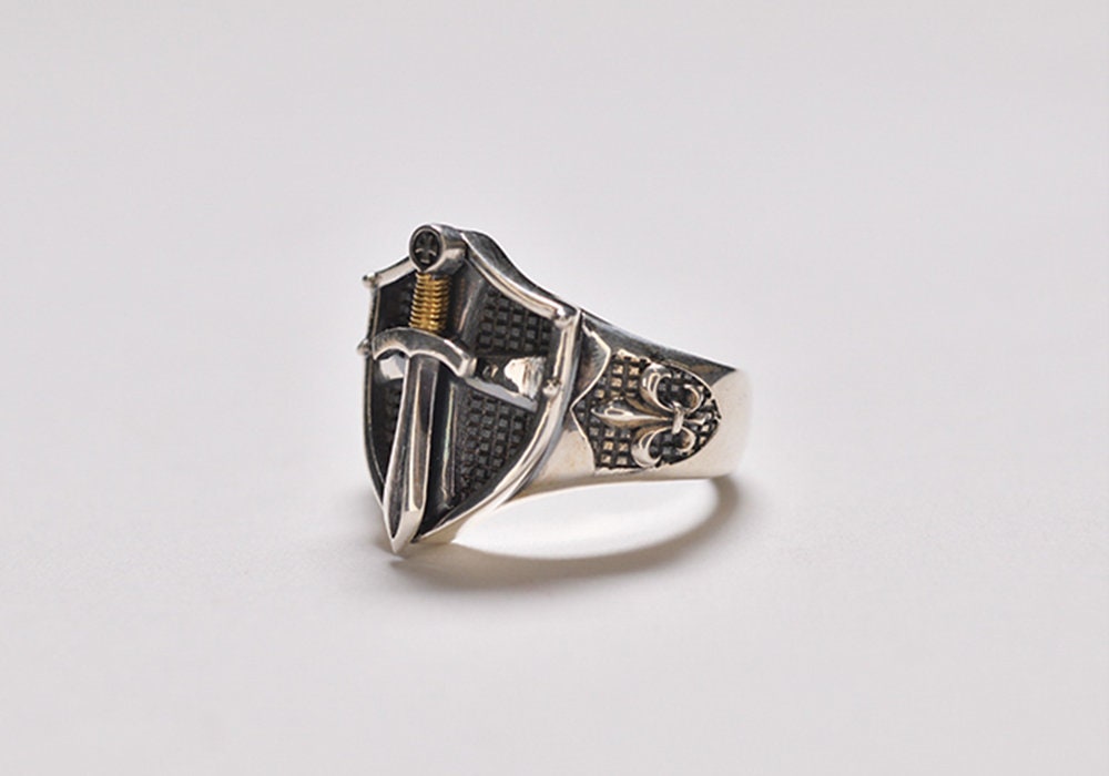 Sterling Silver Sword Ring For Men | Silver Shield Ring | Fleur De Lis ...