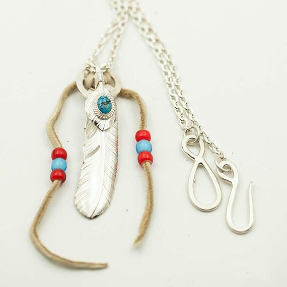 Turquoise Feather Necklace 925 Sterling Silver Leather Necklace Boho Charm Native American Tribe Necklace Mens Jewelry Gift for Boyfriend