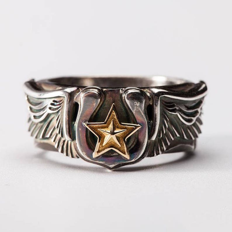 Silver Wing Ring Angel Wing Ring Gold Star Ring Lucky Etsy