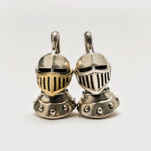 Medieval Silver Knight Pendant Necklace, Sterling Silver & Gold Helmet Charm, Mens Jewelry Gift, Silver Knight Necklace, Warrior Necklace