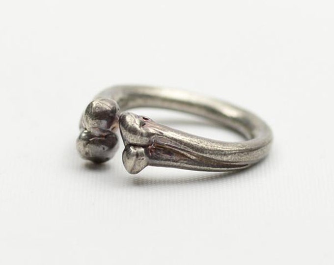 Sterling Silver Bone Ring | Gothic Adjustable Wrap Ring for Men | Unique Dark Jewelry with Skull and Skeleton Details | Bold Pinky Rings