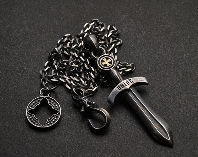 Silver Sword Necklace For Men | Warrior Necklaces | Gold Dagger Necklace Men | Excalibur Necklace For Him | Gold Sword Pendant Warrior Men
