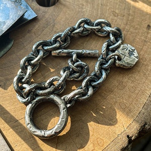 Pulsera rústica de plata de ley para hombre, cadena gruesa hecha a mano, acabado antiguo, joyería llamativa para hombre, pulsera resistente martillada