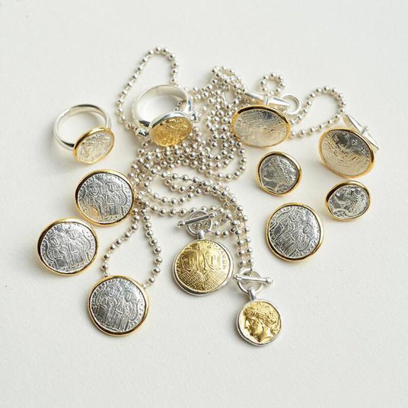 Ancient Coin Earring Coin Stud Earring Two Tone Studs Etsy