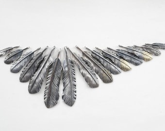 Handcrafted Oxidized Sterling Silver Feather Pendant | Native American Inspired Feather Charm | Rustic Boho Jewelry |Red-Tailed Hawk Feather