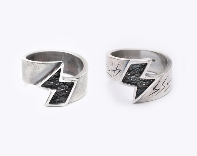 Thunder Ring Geometric Unisex 925 Sterling Silver Ring Flash Lighting Storm Powerful Inspirational Jewelry Matching Couple Friendship Ring