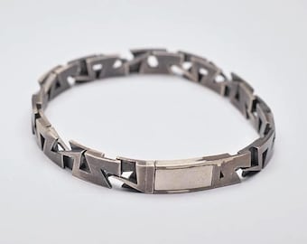 Handmade Sterling Silver Lightning Bracelet – Geometric Link Thunderbolt Chain Jewelry for Men