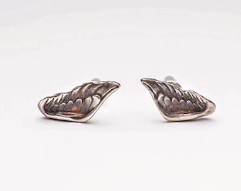 Handmade Sterling Silver Angel Wing Stud Earrings – Minimalist Jewelry for Women