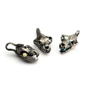 Silver Skull Pendant | Grizzly Bear Skull Pendant | Skull Jewelry | Animal Skull Pendant | Oxidized Silver Pendant | Snake Charm Turquoise