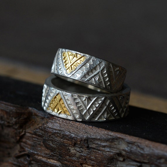 Gold Etched Ring Gold Inlay Ring Silver and Gold Ring - Etsy