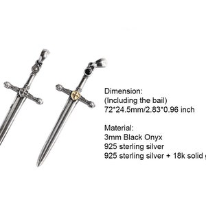 Sterling Silver Sword Pendant For Men Silver Dagger Pendant Medieval Sword Jewelry Warrior Necklace Cross Charm Gold Dagger Necklace image 6