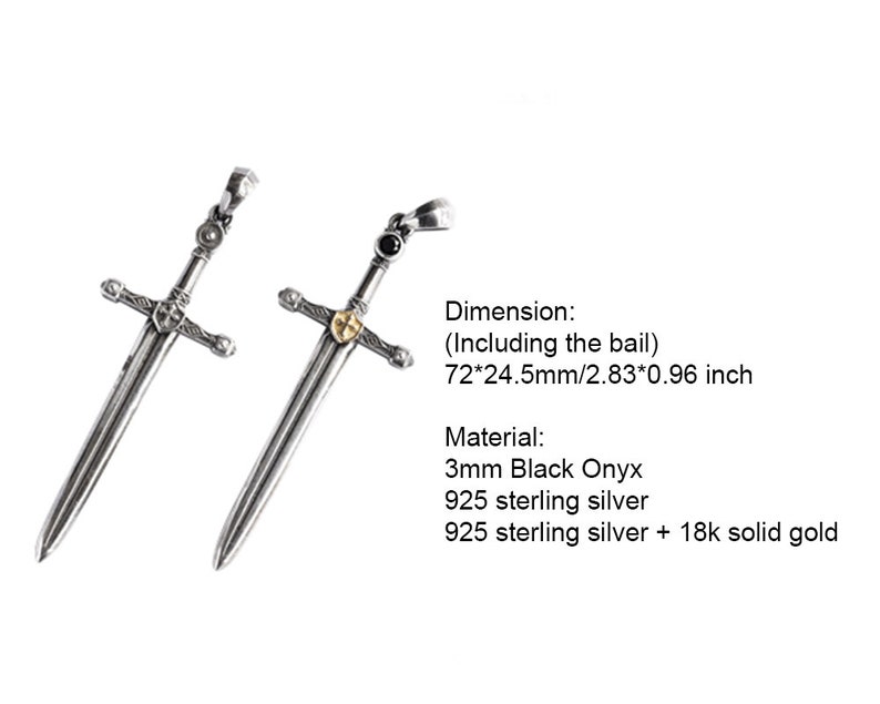 Sterling Silver Sword Pendant For Men Silver Dagger Pendant Medieval Sword Jewelry Warrior Necklace Cross Charm Gold Dagger Necklace image 6