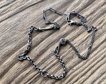 Sterling Silver Mixed Chain Necklace – Handmade Boho Layering Jewelry, Minimalist Infinity Chain